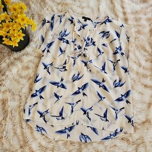 High Low Sheer V-Neck Tie Blouse